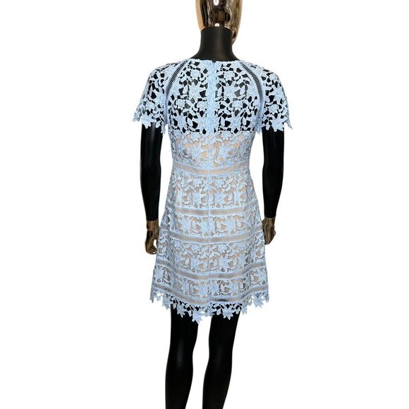 Eliza J Light Blue Floral Lace Short Sleeve Mini Dress Petite 4 - Picture 10 of 12